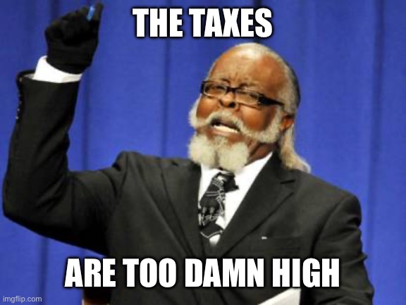 Too Damn High Meme | THE TAXES ARE TOO DAMN HIGH | image tagged in memes,too damn high | made w/ Imgflip meme maker