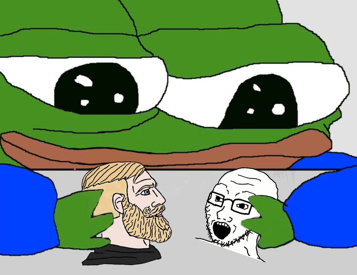 High Quality pepe holding wojak and yes chad Blank Meme Template