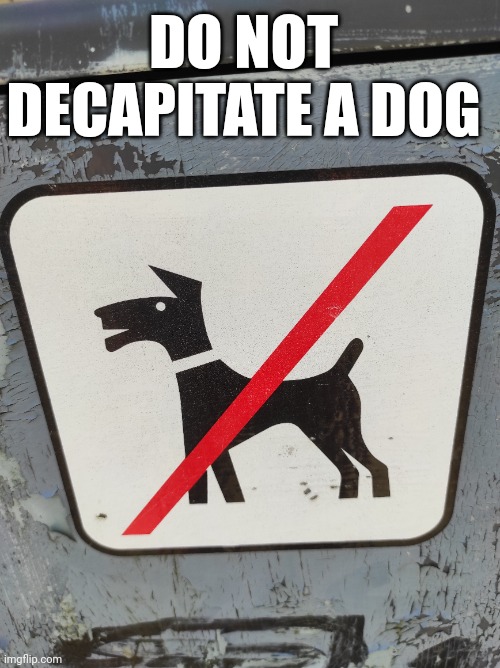 Don't decapitate | DO NOT DECAPITATE A DOG | image tagged in dog humor sign,dog,humor,sign | made w/ Imgflip meme maker