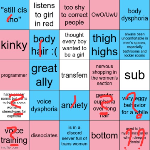 Seriously,this is so confusing | image tagged in transfem bingo | made w/ Imgflip meme maker