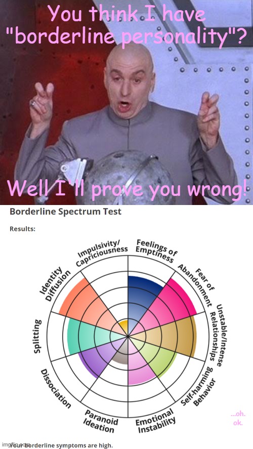 hmmm. ok then. | You think I have "borderline personality"? Well I'll prove you wrong! ...oh. ok. | image tagged in memes,dr evil laser | made w/ Imgflip meme maker