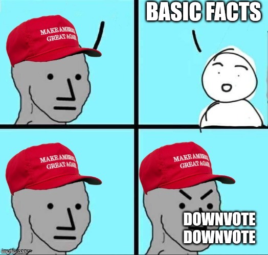 MAGA NPC (AN AN0NYM0US TEMPLATE) | BASIC FACTS DOWNVOTE DOWNVOTE | image tagged in maga npc an an0nym0us template | made w/ Imgflip meme maker