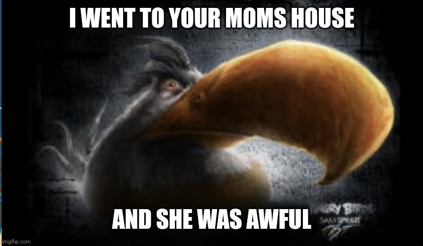 Realistic Mighty Eagle | I WENT TO YOUR MOMS HOUSE; AND SHE WAS AWFUL | image tagged in realistic mighty eagle | made w/ Imgflip meme maker