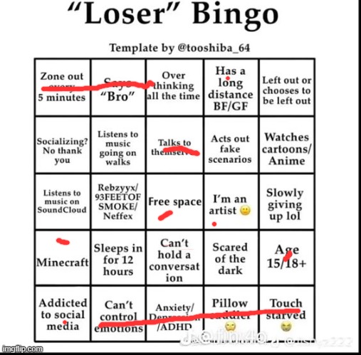 loser bingo | image tagged in loser bingo | made w/ Imgflip meme maker