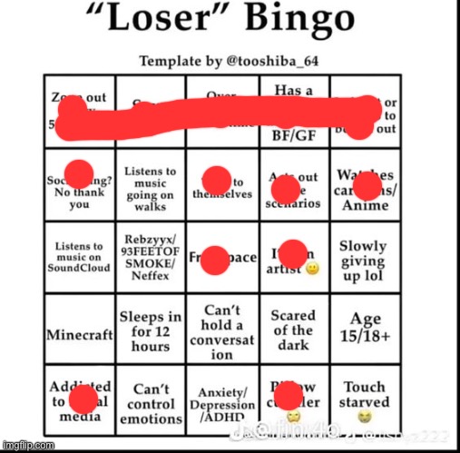 loser bingo | image tagged in loser bingo | made w/ Imgflip meme maker