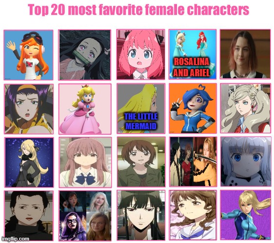 top 20 most favorite female characters | ROSALINA AND ARIEL; THE LITTLE MERMAID | image tagged in top 20 most favorite female characters,movies,videogames,anime,cartoons,favorites | made w/ Imgflip meme maker