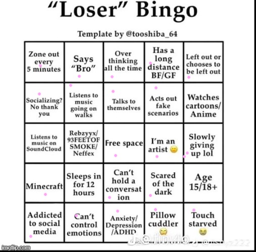 literally all but five ;-; | image tagged in loser bingo | made w/ Imgflip meme maker