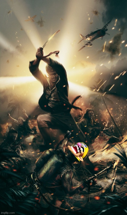 wario dies after getting his head chopped off with a gunto in the banzai charge of saipan in 1944 .mp3 | image tagged in there's always time for a banzai charge | made w/ Imgflip meme maker