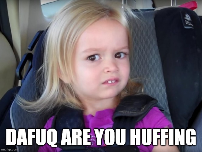 Huh? | DAFUQ ARE YOU HUFFING | image tagged in huh | made w/ Imgflip meme maker