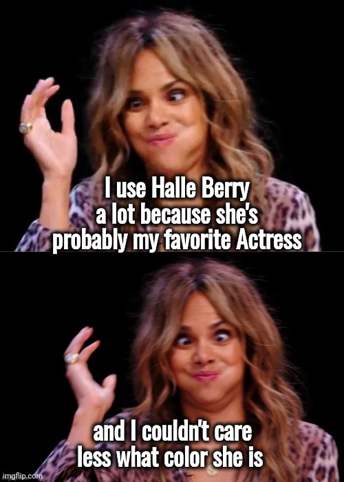 I use Halle Berry a lot because she's probably my favorite Actress and I couldn't care less what color she is | made w/ Imgflip meme maker