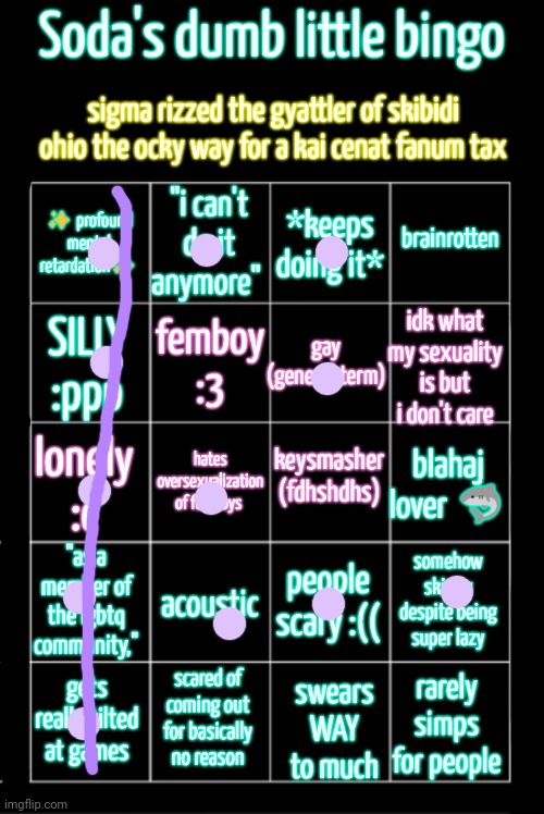 soda's dumb little bingo | image tagged in soda's dumb little bingo | made w/ Imgflip meme maker