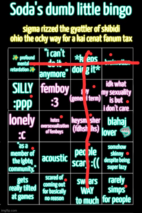 soda's dumb little bingo | image tagged in soda's dumb little bingo | made w/ Imgflip meme maker