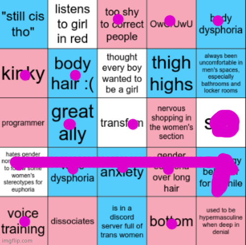 Transfem Bingo | image tagged in transfem bingo | made w/ Imgflip meme maker