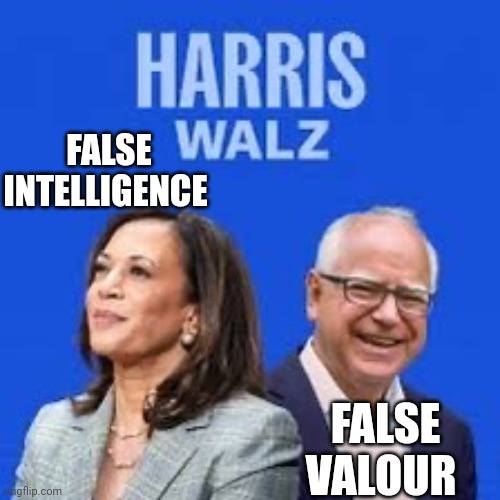 TRUMP 2024 | FALSE INTELLIGENCE; FALSE VALOUR | image tagged in harris walz | made w/ Imgflip meme maker