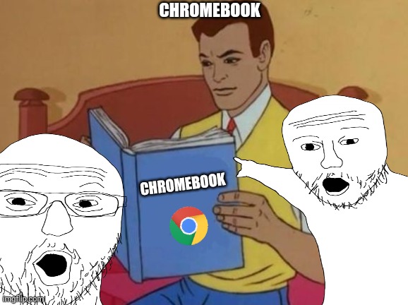 Wrong meaning for a chromebook | CHROMEBOOK; CHROMEBOOK | image tagged in peter parker reading book,chromebook,just for fun,tags,stop reading the tags,you have been eternally cursed for reading the tags | made w/ Imgflip meme maker