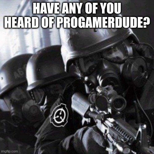 Mobile Task Force (SCP) | HAVE ANY OF YOU HEARD OF PROGAMERDUDE? | image tagged in mobile task force scp | made w/ Imgflip meme maker