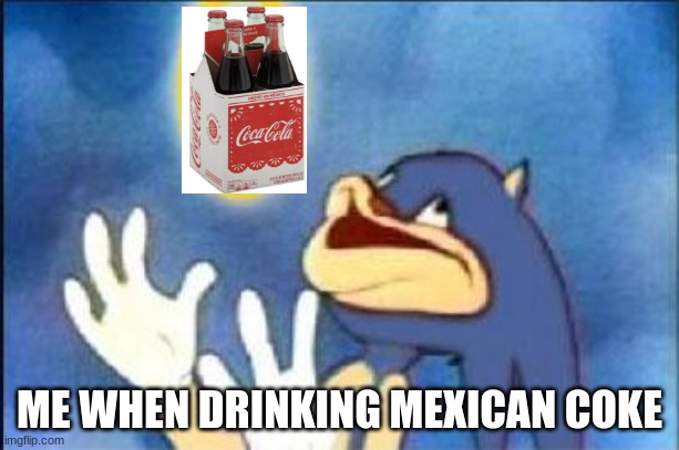 it's nectar from god | ME WHEN DRINKING MEXICAN COKE | image tagged in sonic derp,mexican food,delicious | made w/ Imgflip meme maker