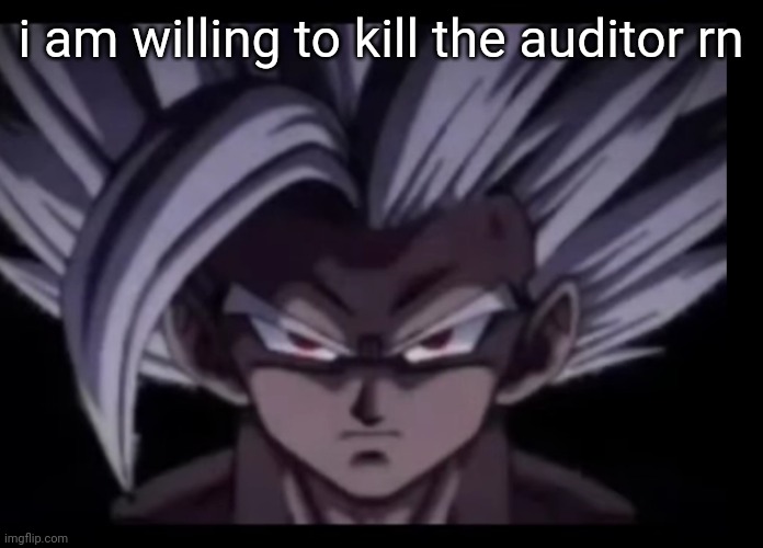 Beast Gohan stare | i am willing to kill the auditor rn | image tagged in beast gohan stare | made w/ Imgflip meme maker