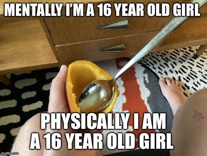 with autism and many other problems but it’s coo | MENTALLY I’M A 16 YEAR OLD GIRL; PHYSICALLY I AM A 16 YEAR OLD GIRL | image tagged in icyxd feet v5 | made w/ Imgflip meme maker