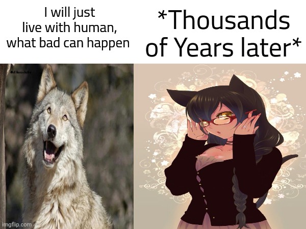. | *Thousands of Years later*; I will just live with human, what bad can happen | made w/ Imgflip meme maker