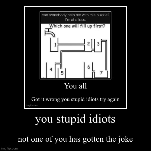 you stupid idiots | not one of you has gotten the joke | image tagged in funny,demotivationals | made w/ Imgflip demotivational maker