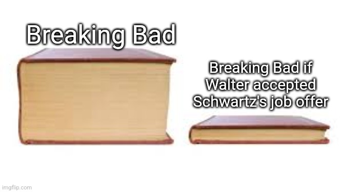 Big book small book | Breaking Bad; Breaking Bad if Walter accepted Schwartz's job offer | image tagged in big book small book | made w/ Imgflip meme maker