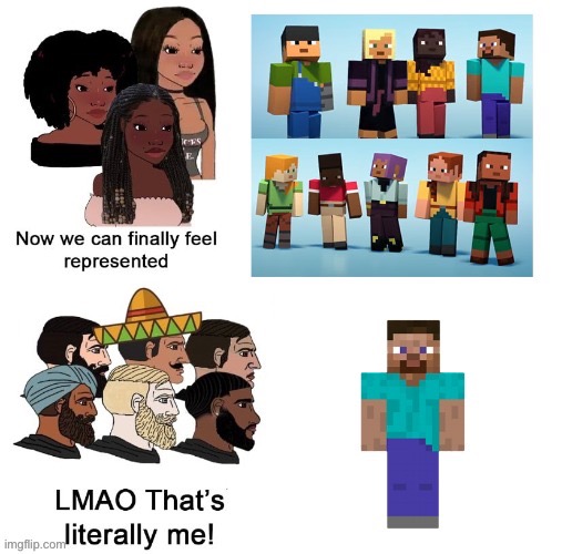 Unironically me when playing Minecraft, never for a second did I feel “misrepresented” | made w/ Imgflip meme maker