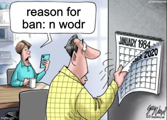 1984 Calendar | reason for ban: n wodr | image tagged in 1984 calendar | made w/ Imgflip meme maker