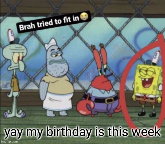 brah tried to fit in | yay my birthday is this week | image tagged in brah tried to fit in | made w/ Imgflip meme maker