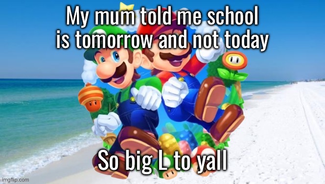 M&L 2 | My mum told me school is tomorrow and not today; So big L to yall | image tagged in m l 2 | made w/ Imgflip meme maker