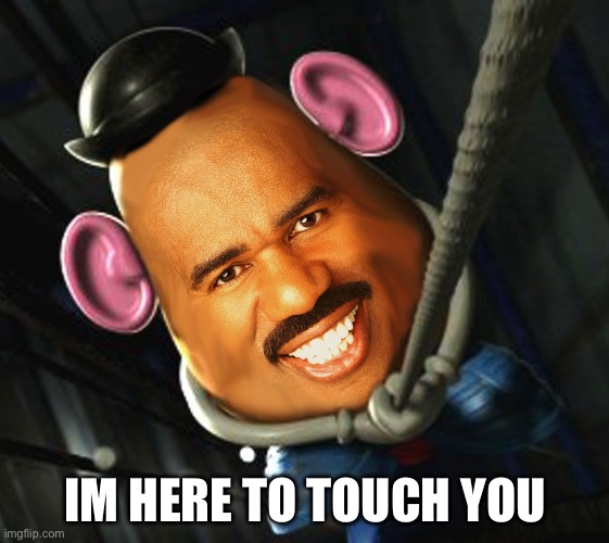 Hes coming | IM HERE TO TOUCH YOU | image tagged in steve patatohead harvey | made w/ Imgflip meme maker