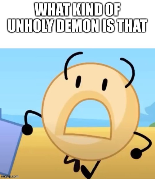 He said the n wodr donut bfdi | WHAT KIND OF UNHOLY DEMON IS THAT | image tagged in he said the n wodr donut bfdi | made w/ Imgflip meme maker