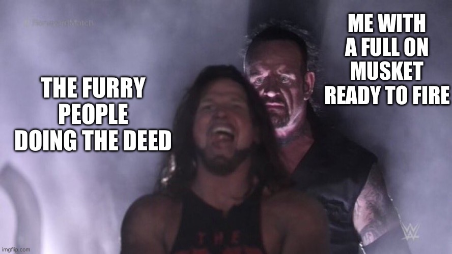 AJ Styles & Undertaker | ME WITH A FULL ON MUSKET READY TO FIRE; THE FURRY PEOPLE DOING THE DEED | image tagged in aj styles undertaker | made w/ Imgflip meme maker