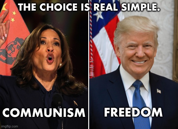 CHOOSE FREEDOM! | THE CHOICE IS REAL SIMPLE. COMMUNISM; FREEDOM | image tagged in president trump,republican party,kamala harris,democrat party,presidential election,crush the commies | made w/ Imgflip meme maker