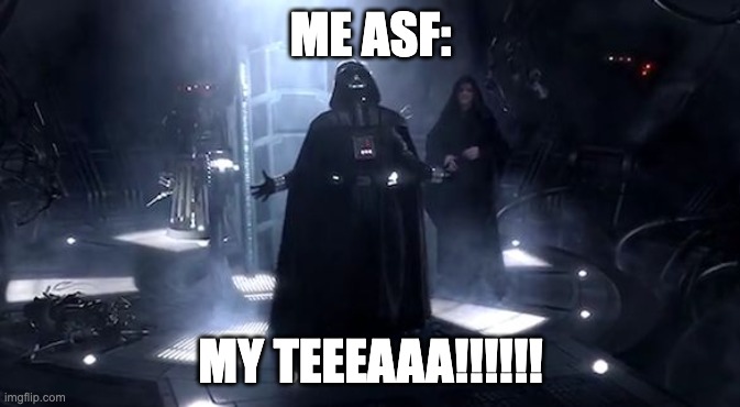 Vader nooooooooo | ME ASF: MY TEEEAAA!!!!!! | image tagged in vader nooooooooo | made w/ Imgflip meme maker