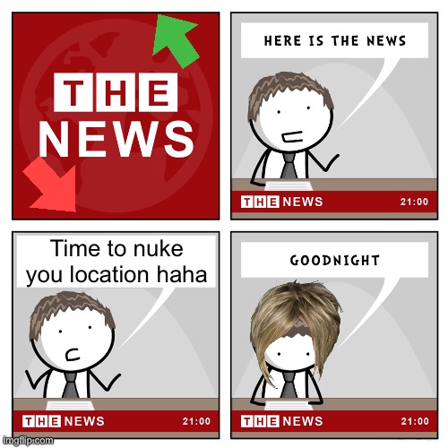 the news | Time to nuke you location haha | image tagged in the news | made w/ Imgflip meme maker