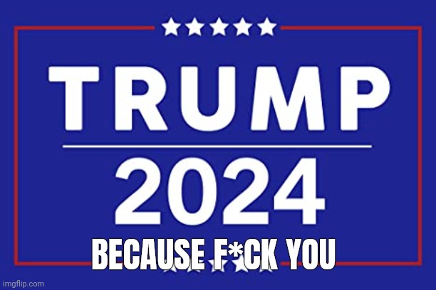 Trump 2024 | BECAUSE F*CK YOU | image tagged in trump 2024 | made w/ Imgflip meme maker