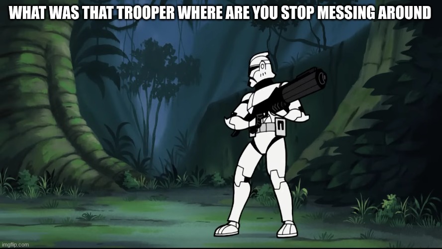 clone trooper | WHAT WAS THAT TROOPER WHERE ARE YOU STOP MESSING AROUND | image tagged in clone trooper | made w/ Imgflip meme maker