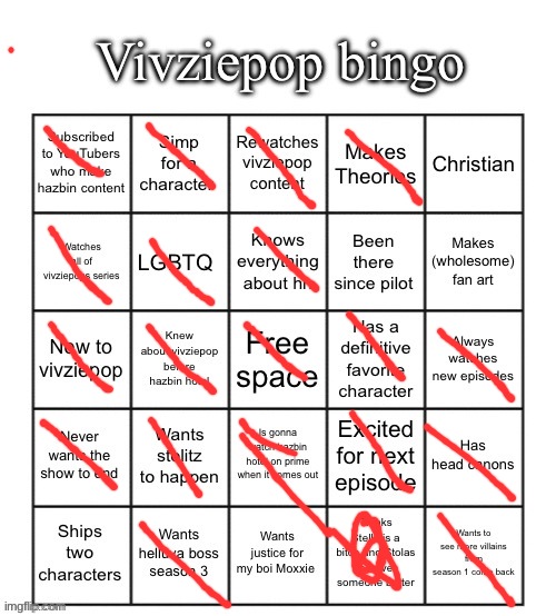 Vivziepop bingo | image tagged in vivziepop bingo | made w/ Imgflip meme maker