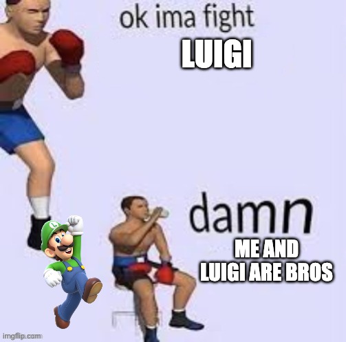 Ok ima fight | LUIGI; ME AND LUIGI ARE BROS | image tagged in ok ima fight | made w/ Imgflip meme maker