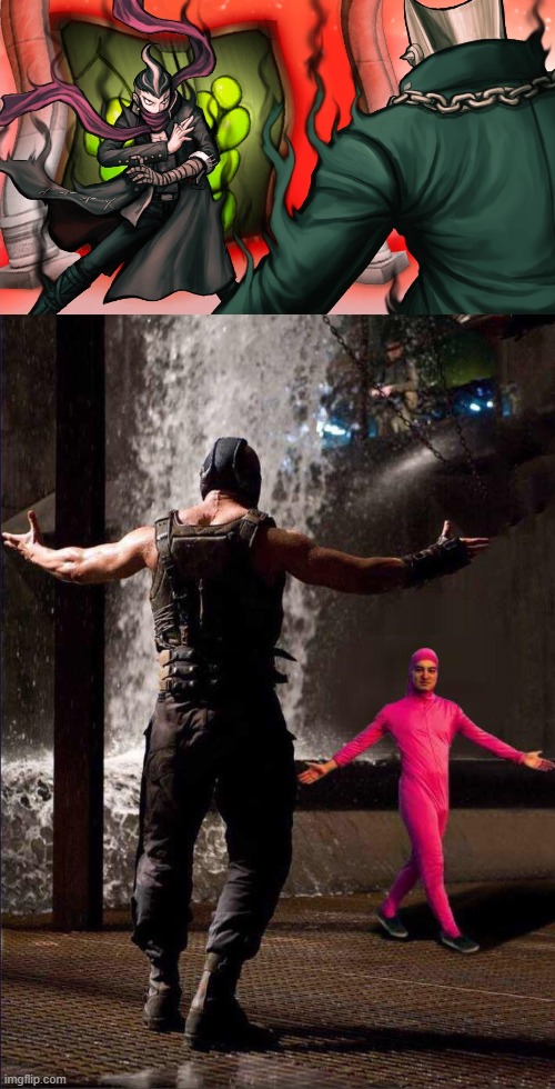 same energy | image tagged in pink guy vs bane | made w/ Imgflip meme maker