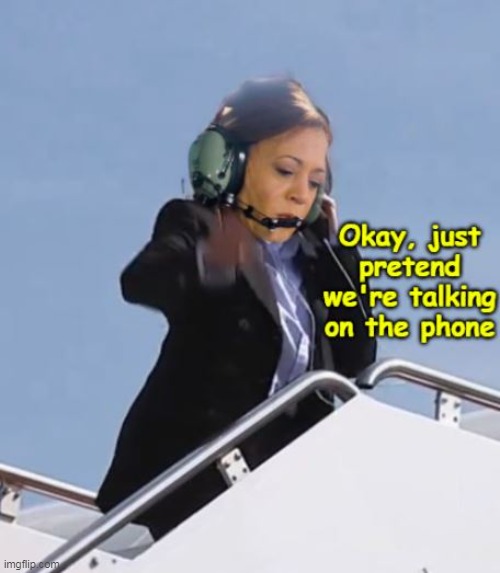 Kammies latest reporter Dodge | image tagged in kamala pretending phone question dodge meme | made w/ Imgflip meme maker