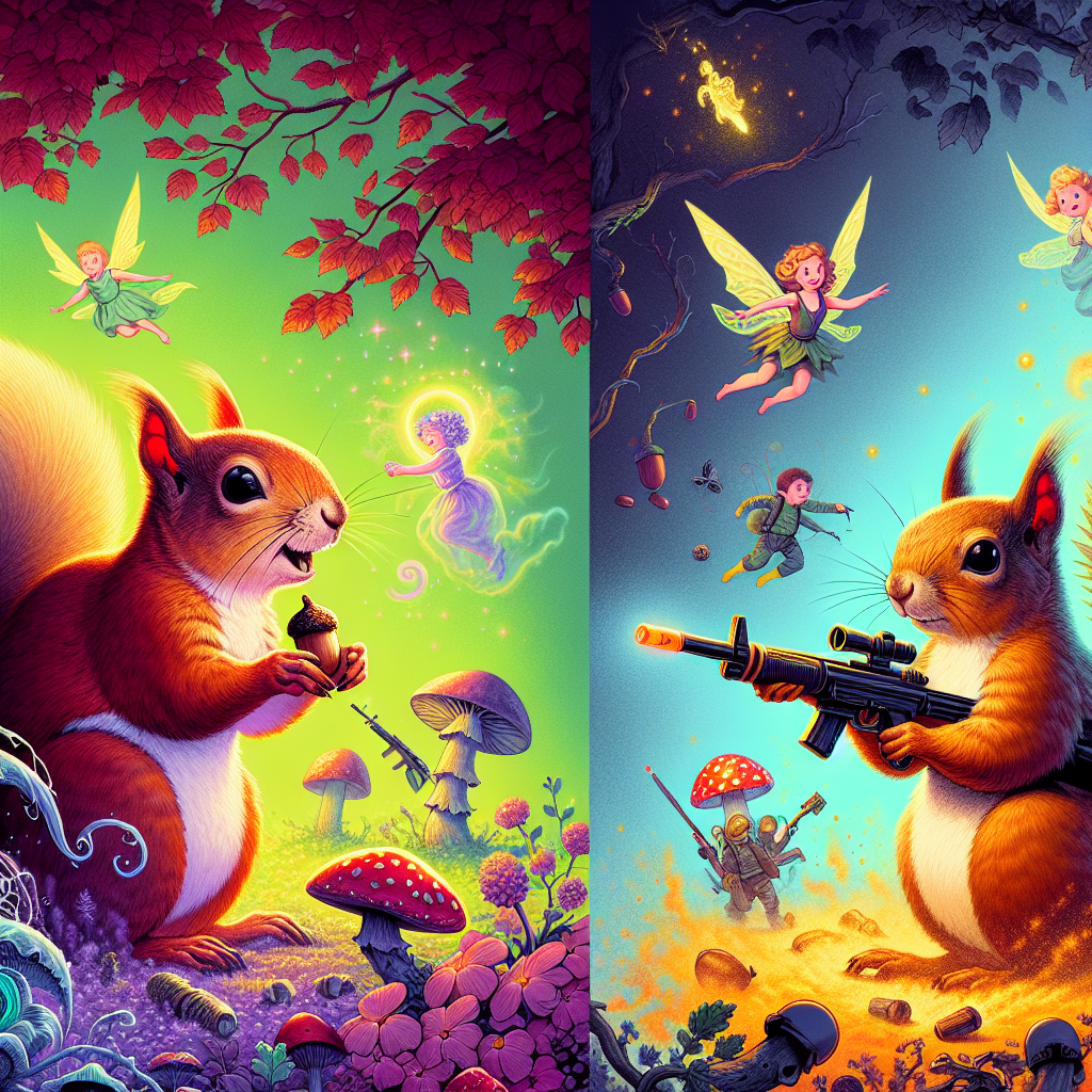 Squrril in fairy tale and Squrril with a gun Blank Meme Template