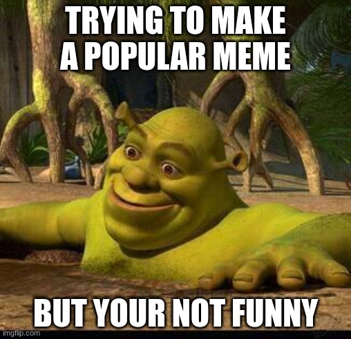 meme | TRYING TO MAKE A POPULAR MEME; BUT YOUR NOT FUNNY | image tagged in shreck | made w/ Imgflip meme maker