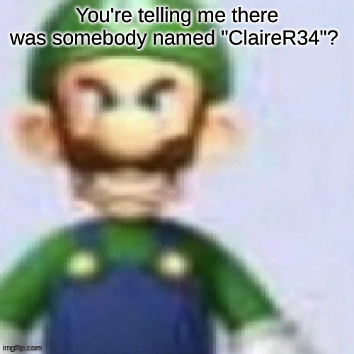 angry luigi | You're telling me there was somebody named "ClaireR34"? | image tagged in angry luigi | made w/ Imgflip meme maker