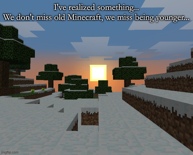 I've realized something...
We don't miss old Minecraft, we miss being younger... | made w/ Imgflip meme maker