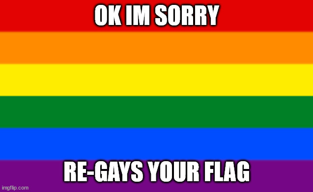 LGBTQ Flag | OK IM SORRY; RE-GAYS YOUR FLAG | image tagged in lgbtq flag | made w/ Imgflip meme maker