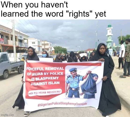 It would actually be blasphemy against the Prophet's father-in-law Umar who came up with it | When you haven't learned the word "rights" yet | image tagged in islam | made w/ Imgflip meme maker