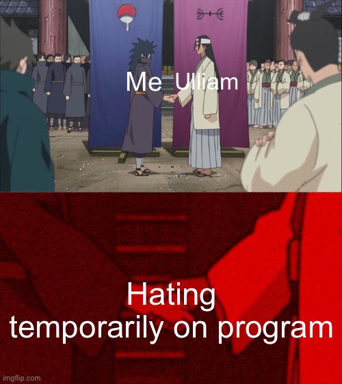 Hokage Agreement | Me Ulliam Hating temporarily on program | image tagged in hokage agreement | made w/ Imgflip meme maker