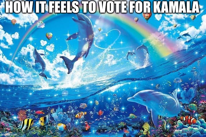 Happy dolphin rainbow | HOW IT FEELS TO VOTE FOR KAMALA | image tagged in happy dolphin rainbow | made w/ Imgflip meme maker